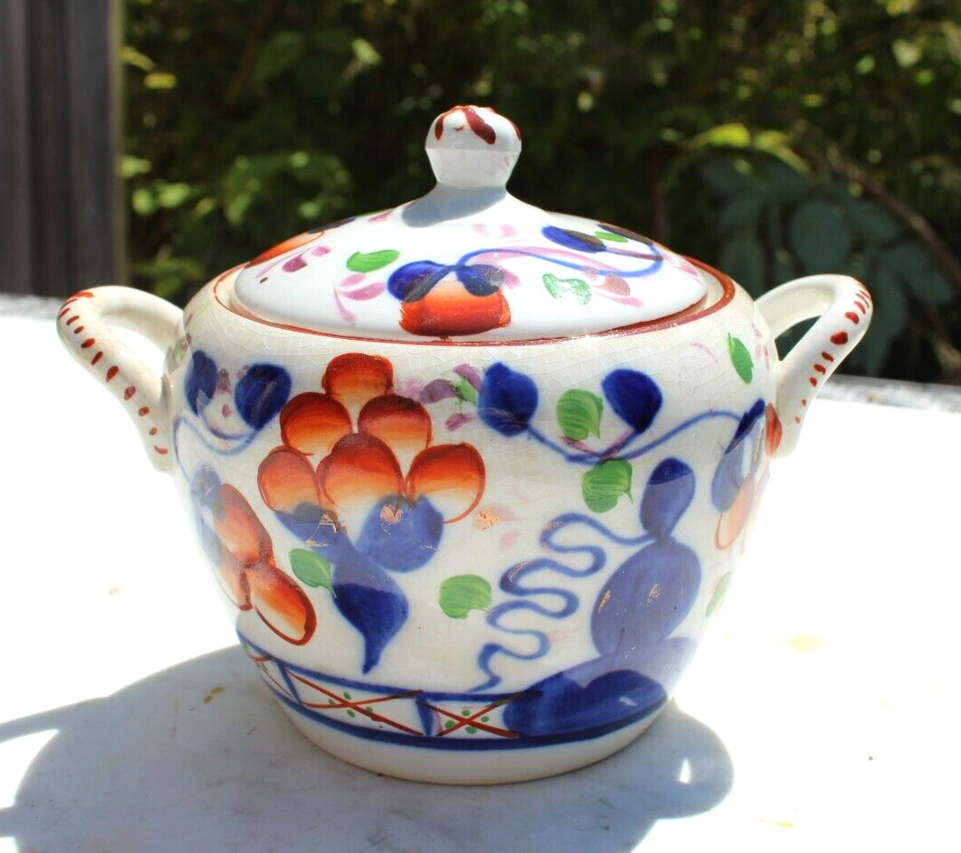 1800\'s Antique  BLUE Gaudy Dutch Welsh Allerton\'s Sugar Bowl England