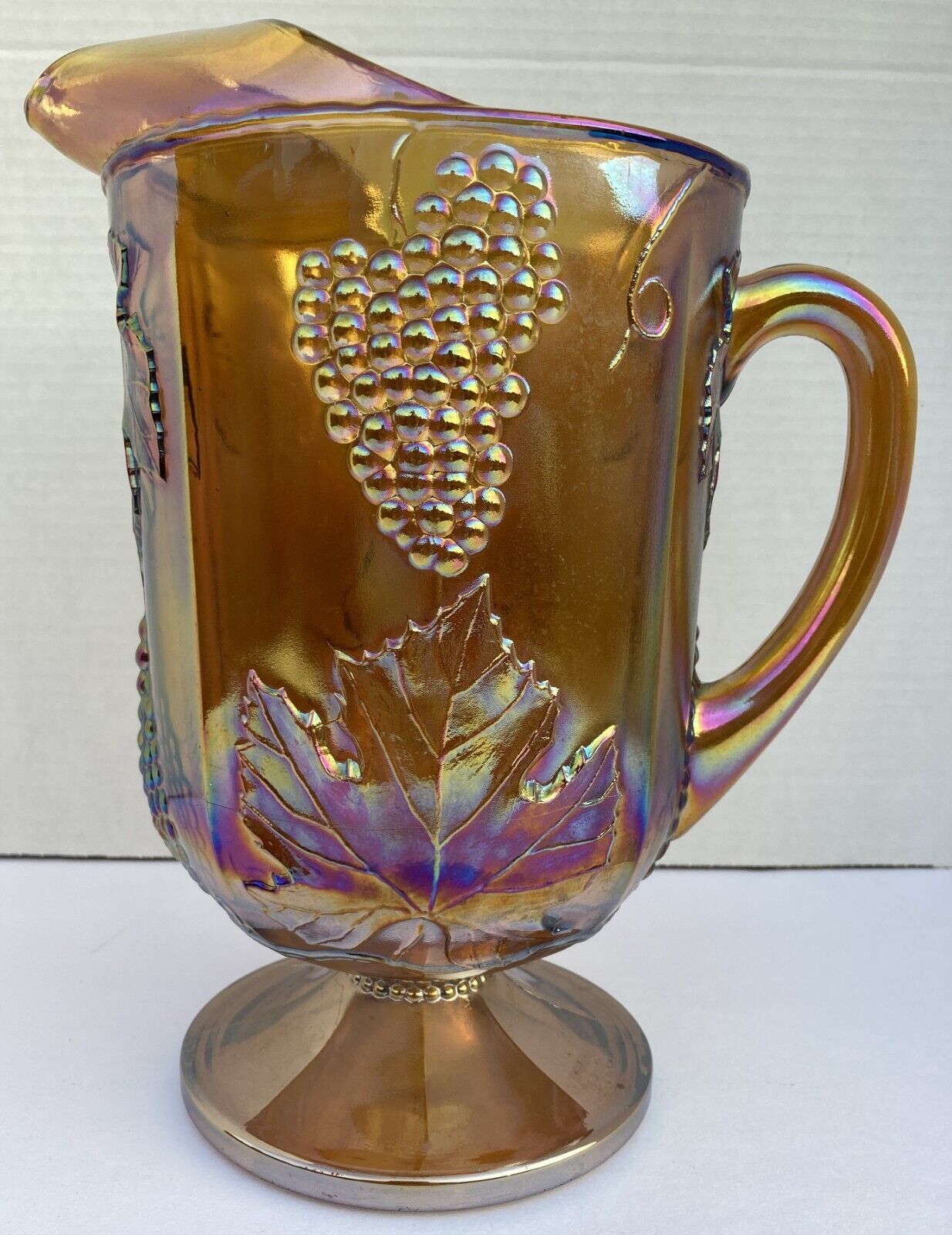Indiana Carnival Glass  Iridescent  Marigold Harvest Grape Pitcher Vintage