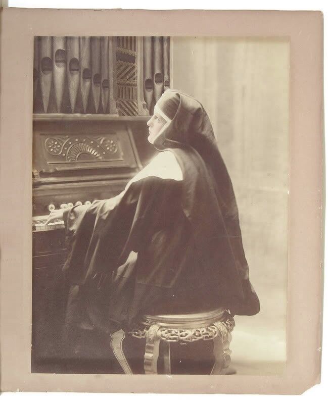 Albumen Print Mammoth Plate Portrait of Nun at Organ 1895 Taber Art Company
