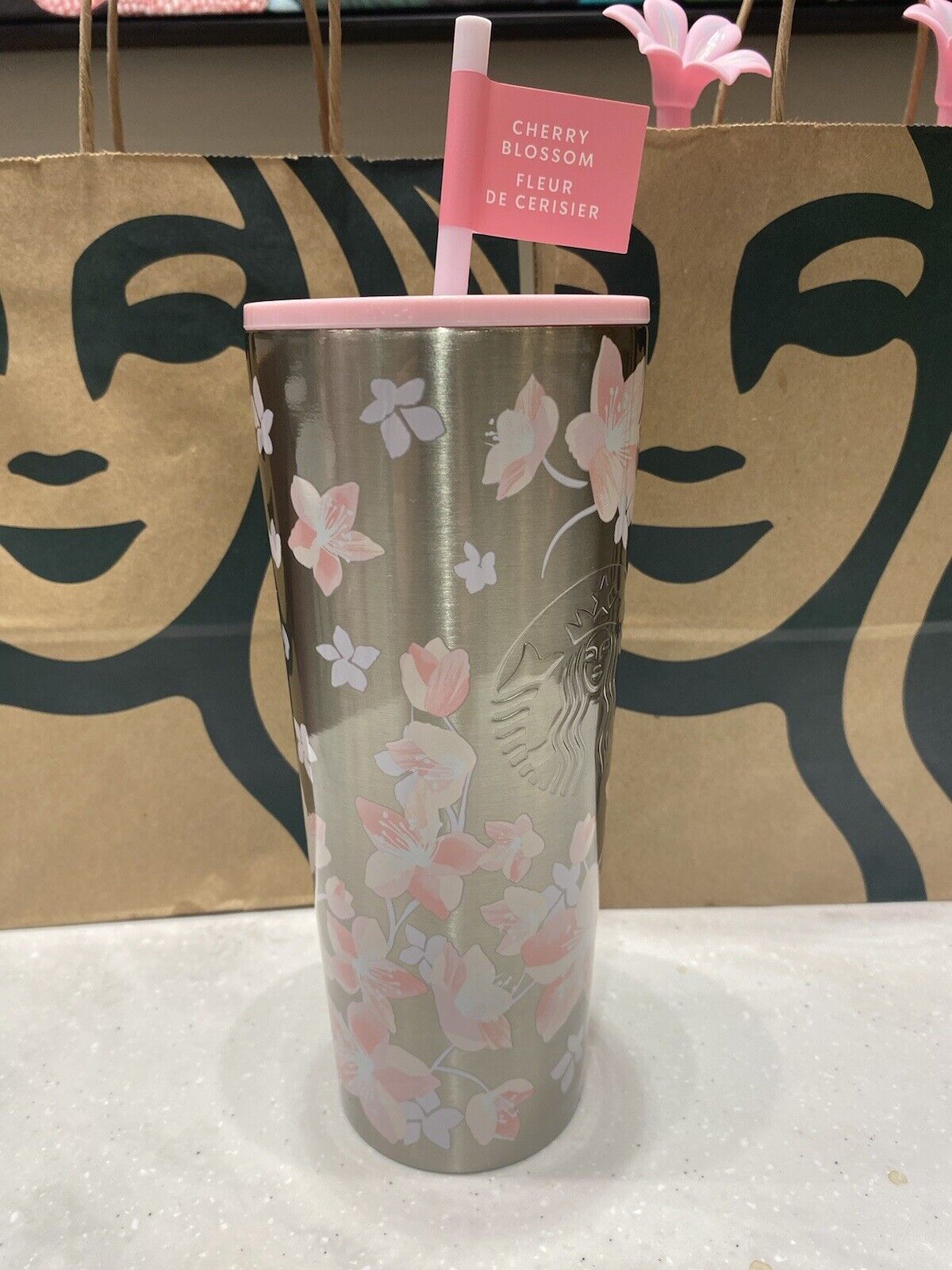 🌸 Starbucks 2024 Cherry Blossom Pink Stainless Steel Tumbler 24 oz Venti Cup 🌸