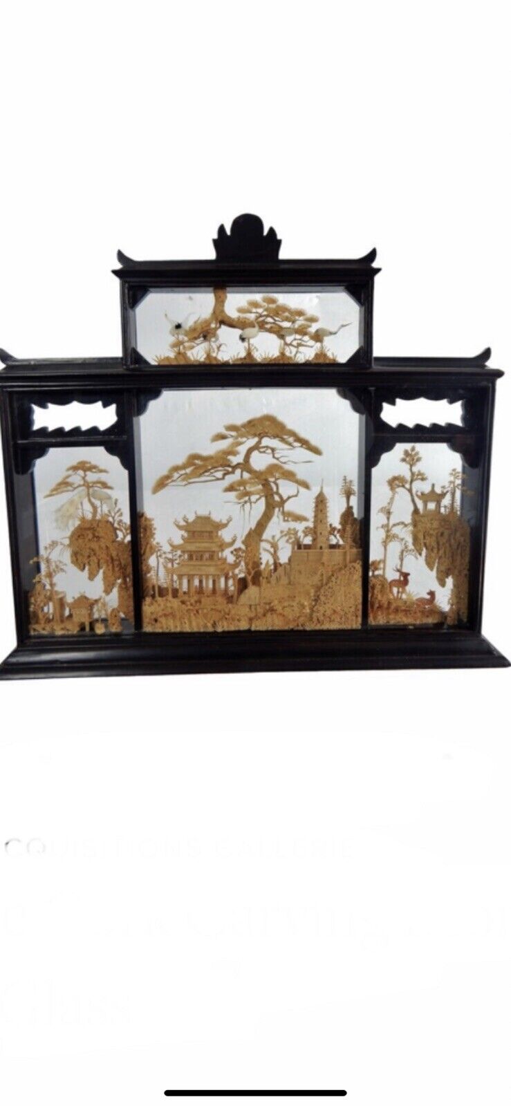 Vintage Chinese Cork Craving Diorama 4 screens handmade 17”L X3” W 15” H