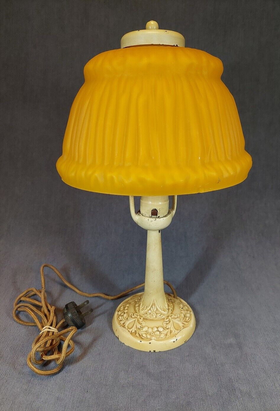 Antique Aladdin No 4 Cast Iron Electric Desk Lamp Base & Orange Shade