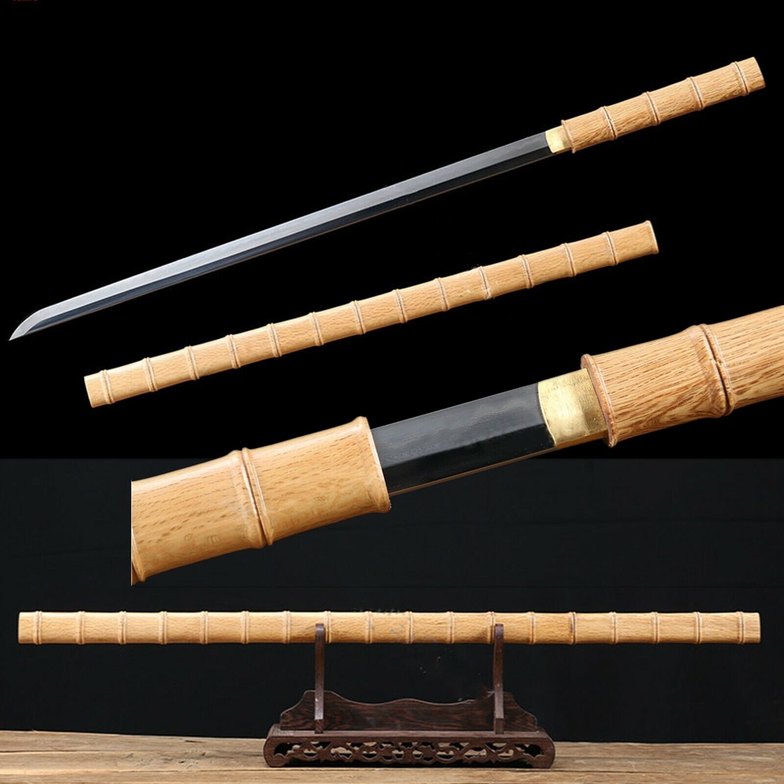 Handmade Folded Steel Clay tempered Shirasaya Samurai Sword  Sharp bamboo Saya