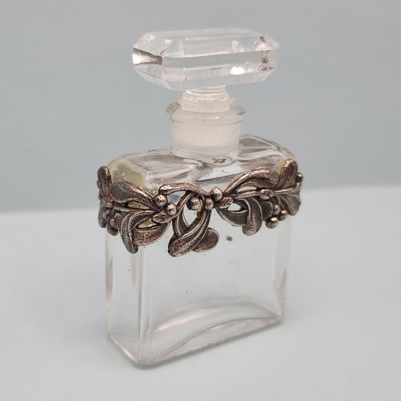Vtg Chanel Glass Perfume Bottle Silver Overlay Rare Mini Art Deco Nouveau France