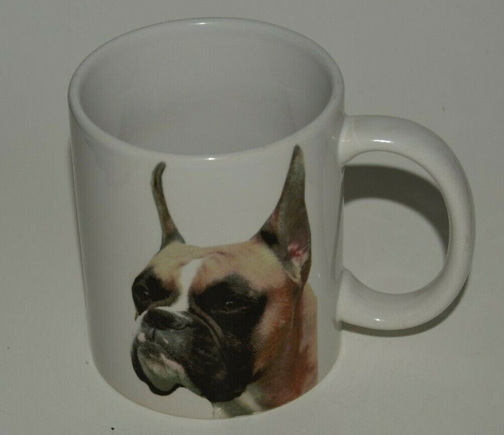 Nice BOXER Dog Face Graphic Ceramic Brown & White Coffee Mug MINTY