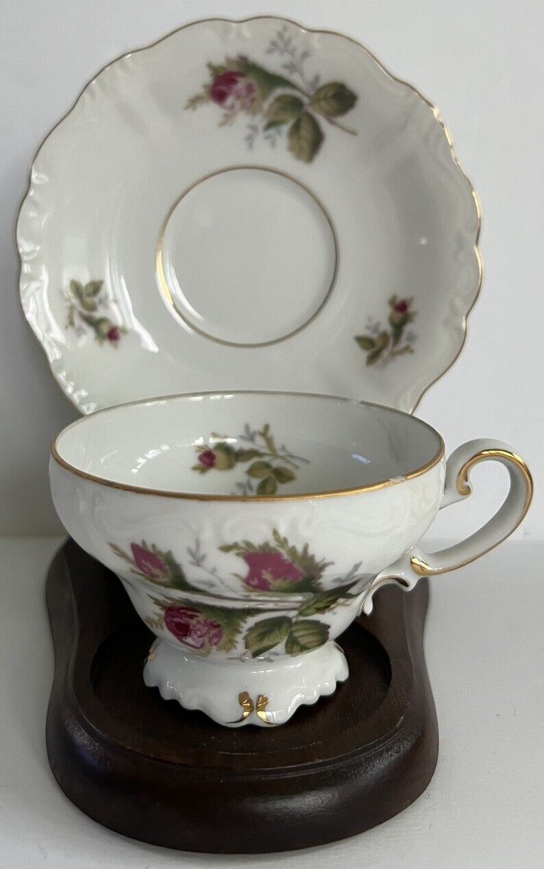 Ohata China Teacup And Saucer Made In Occupied Japan Elegant Roses REPAIRED VTG