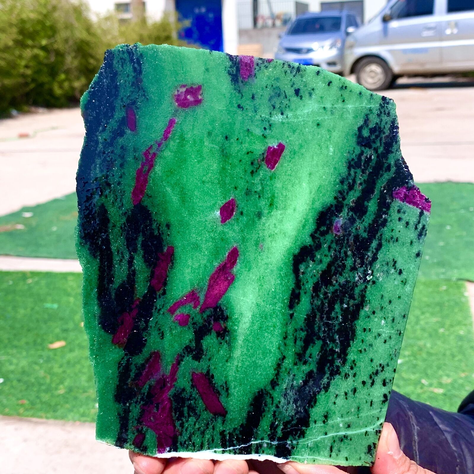 481G  Natural green Ruby zoisite (anylite) slice crystal slab sample Healing