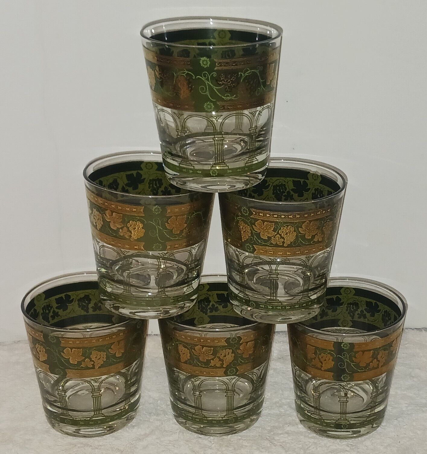 Set of 6 Vintage CERA Golden Grapes Rocks Whiskey Glasses - 8 oz - Retro MCM