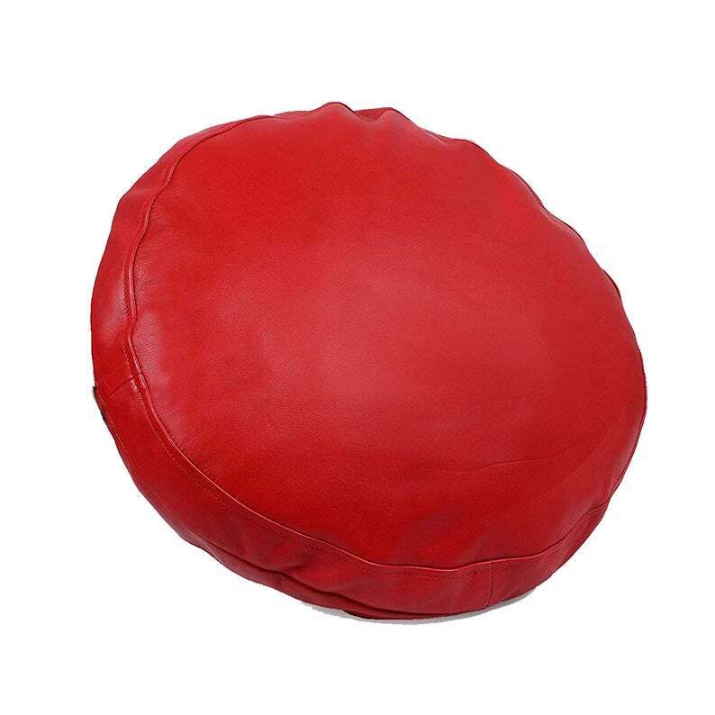 Leather Cover Pillow Round Cushion Case Genuine Home Throw Dcor Living Red 2