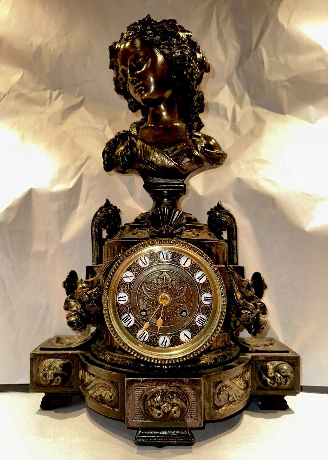 Rare Antique French Figural Mantel Clock Attributed To Eugène Antoine AIZELIN