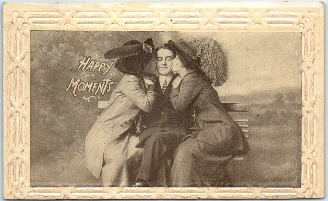 Man with his two Lovers Art Print - Happy Moments - Love/Romance Greeting Card