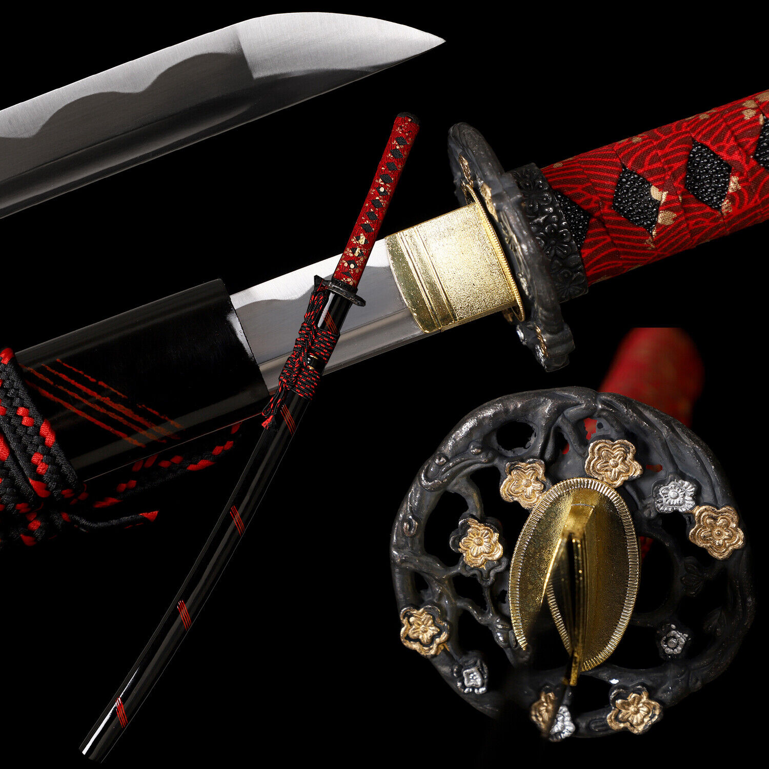 40'' Red 1095 Steel Katana Sharp Battle Ready Japanese Samurai Practical Sword