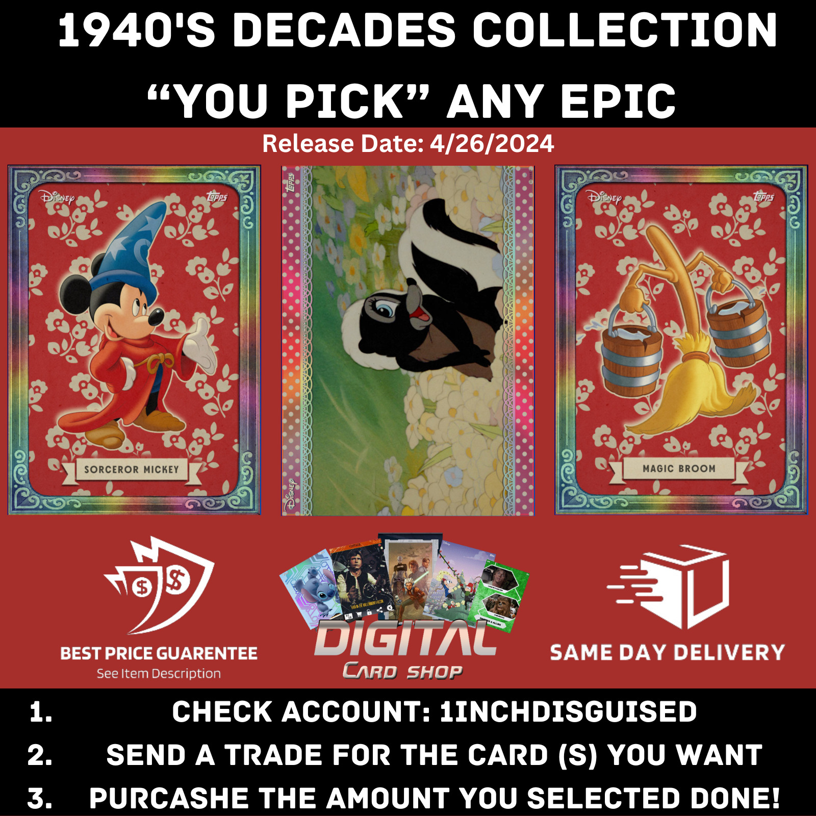 Topps Disney Collect 1940s Decades Collection YOU PICK Any EPIC CARD (s)