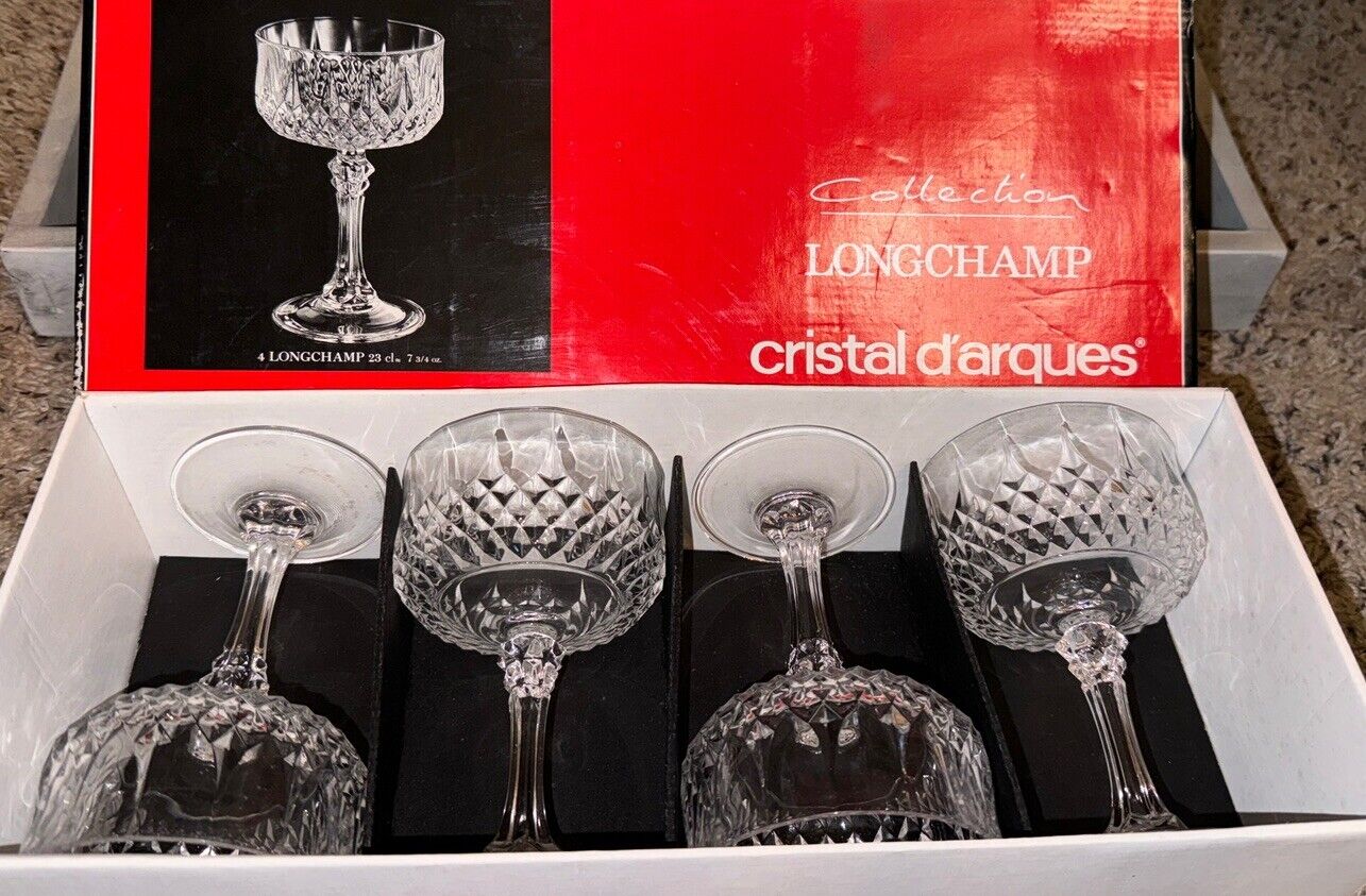Set of 4 Vintage Cristal d'Arques Longchamp Crystal Wine Goblet Glasses 7 3/4 oz