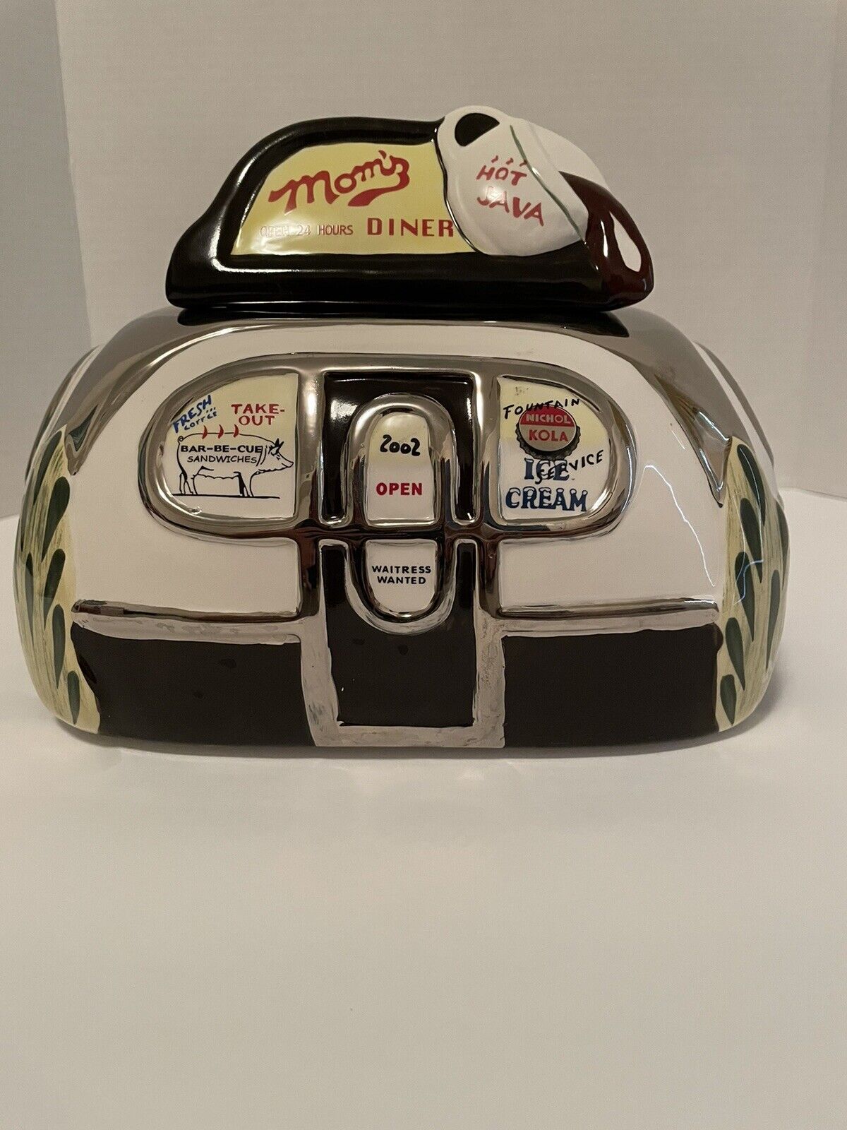 HENRY CAVANAGH MOM’S DINER RETRO CERAMIC COOKIE JAR OPEN 24 HOURS WITH HOT JAVA