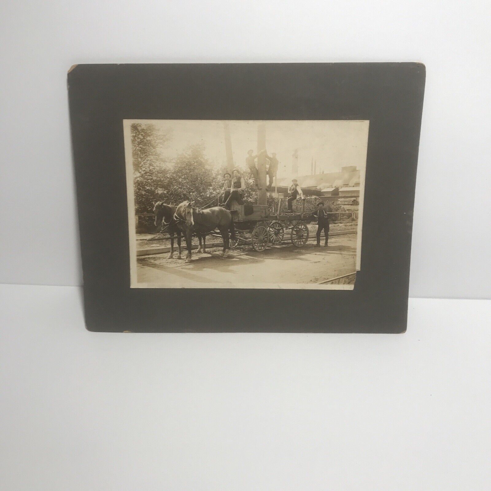 Antique Cabinet Card Loggers And Horse Drawn Log Wagon 1920’s 8 X 10