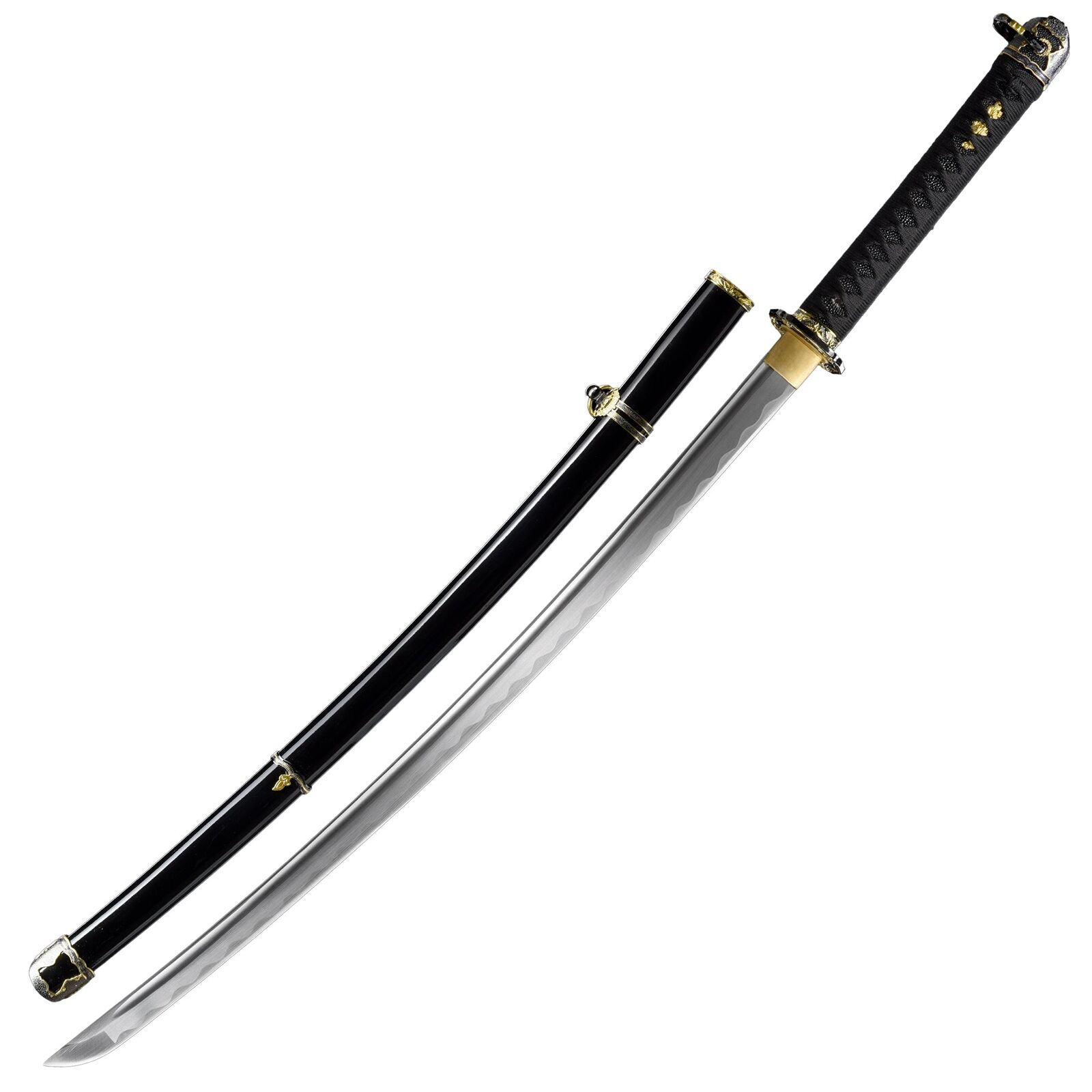 42 Inch Onyx Elegance Handmade Katana Sword A Symphony of Black and Gold Mastery