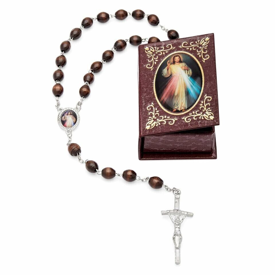 Jesus of Divine Mercy Rosary Beads Catholic With Case Necklace Blessed By Pope