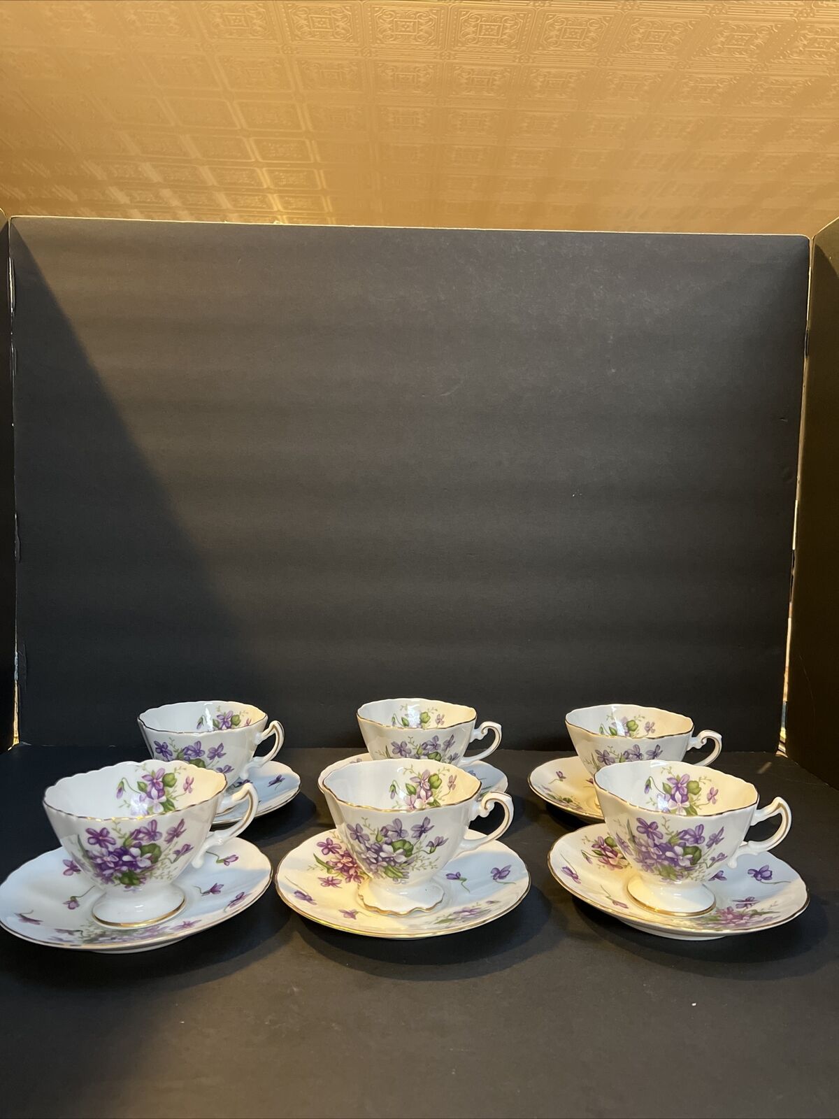 Vintage Rossetti SPRING VIOLETS Cups/Saucers Purple  JAPAN Handpainted Set Of 6