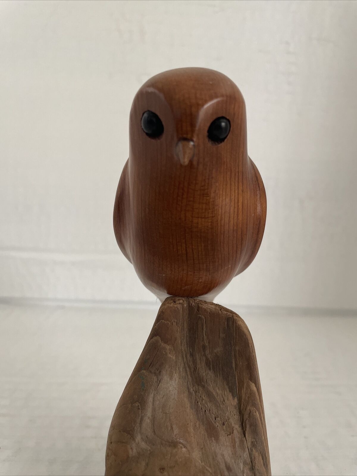 Vintage Signed John Bennett Elf Owl Redwood Wood Carving Small MCM Great Detail