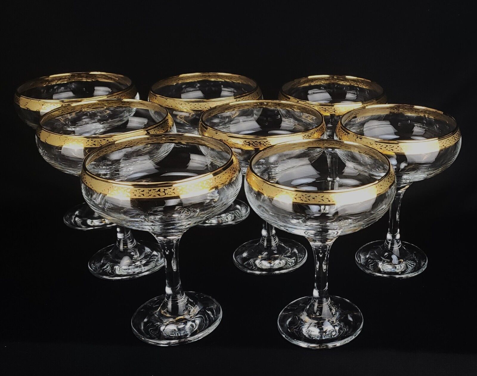 Vintage Circleware Crystal Classique Gold Rimmed Champagne/Tall Sherbet  Set/8