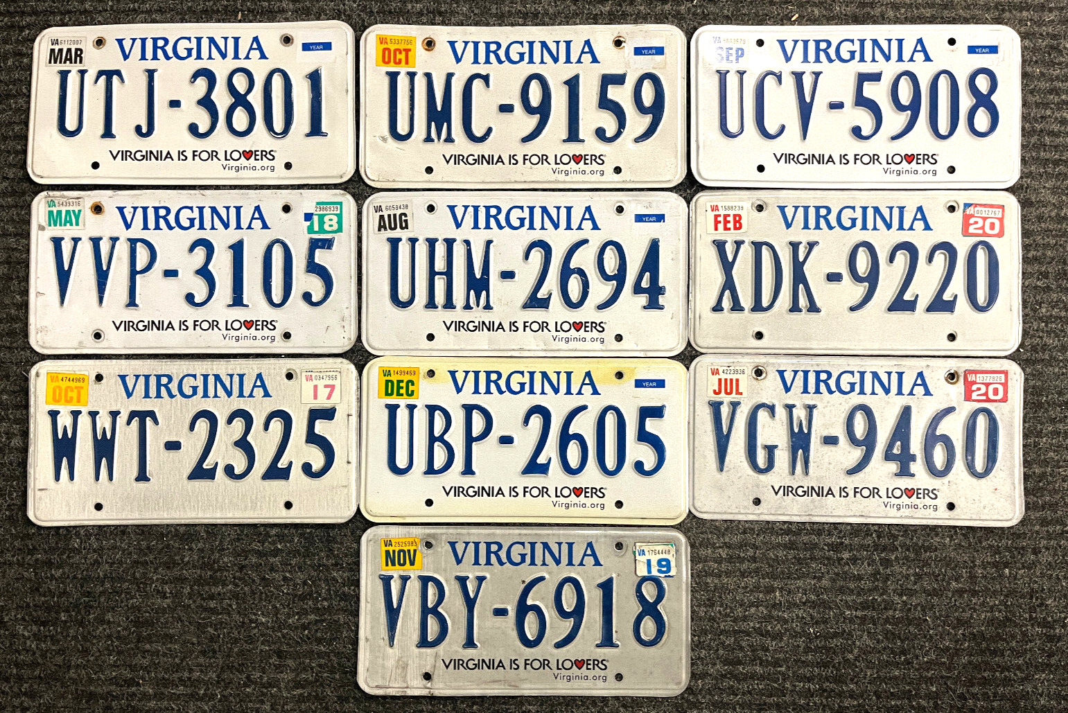 Bulk Lot of 10 Virginia License Plates   Expired / Crafts / Collect / Specialty