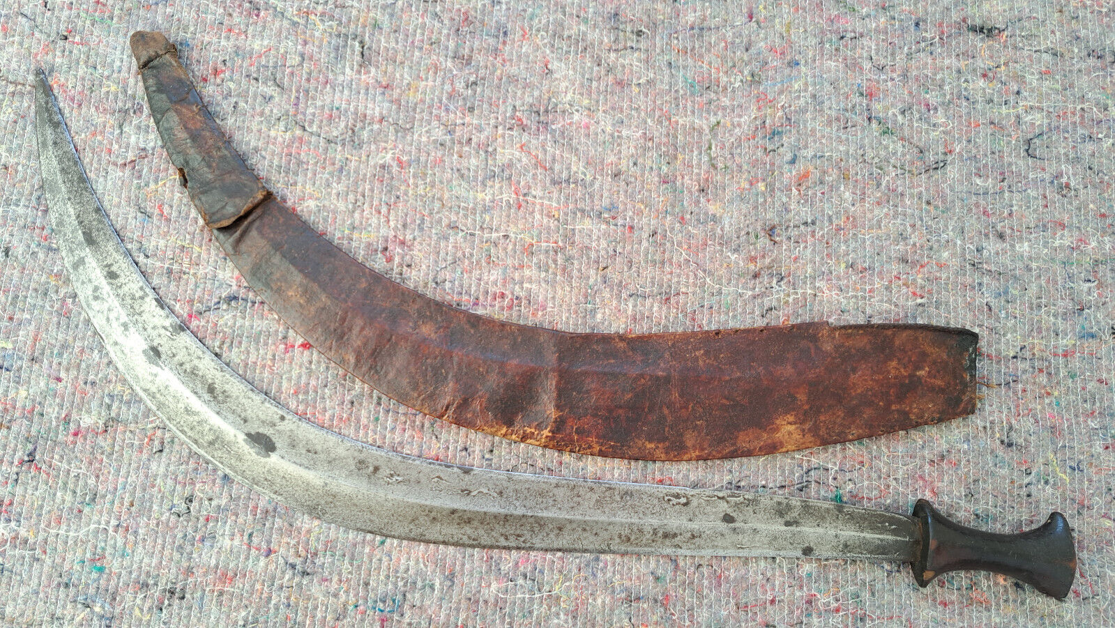 Antique Rare Ethiopean Abyssinian Shotel Sword Dagger in Leather Scabbard