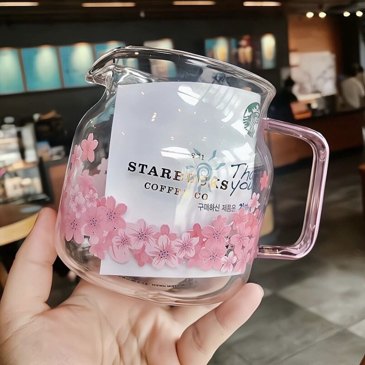 Starbucks Pink Sakura Coffee Mug Glass Cup Milk jug pot 570 ml W/ Lid Gift