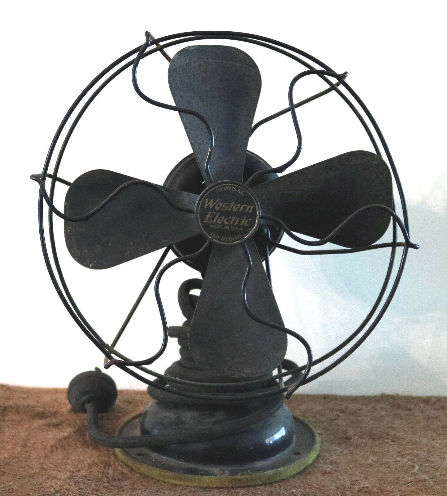 Antique 1920s Rare Western Electric 9-Inch 4-Blade Tabletop Tilting Fan Works