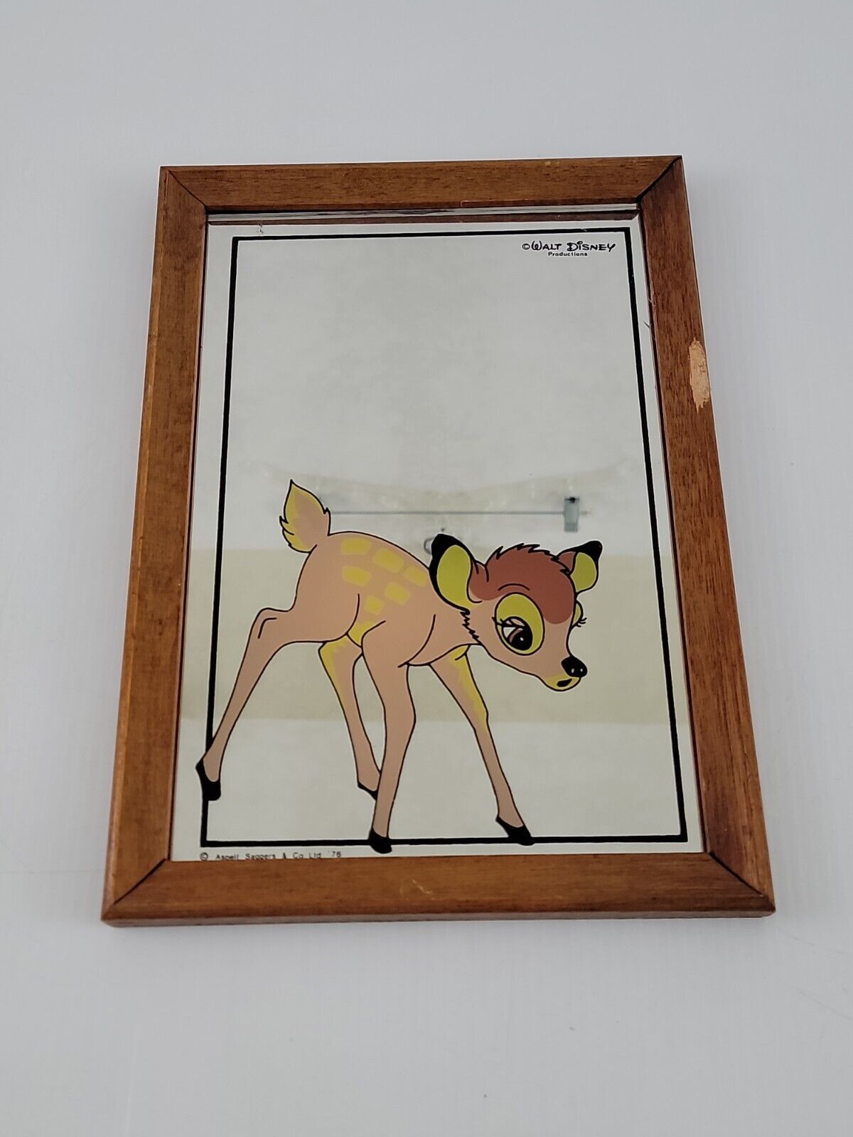 Vintage 1976 Walt Disney Prod. Bambi wood frame Mirror 13X9 Aspell Saggers & Co