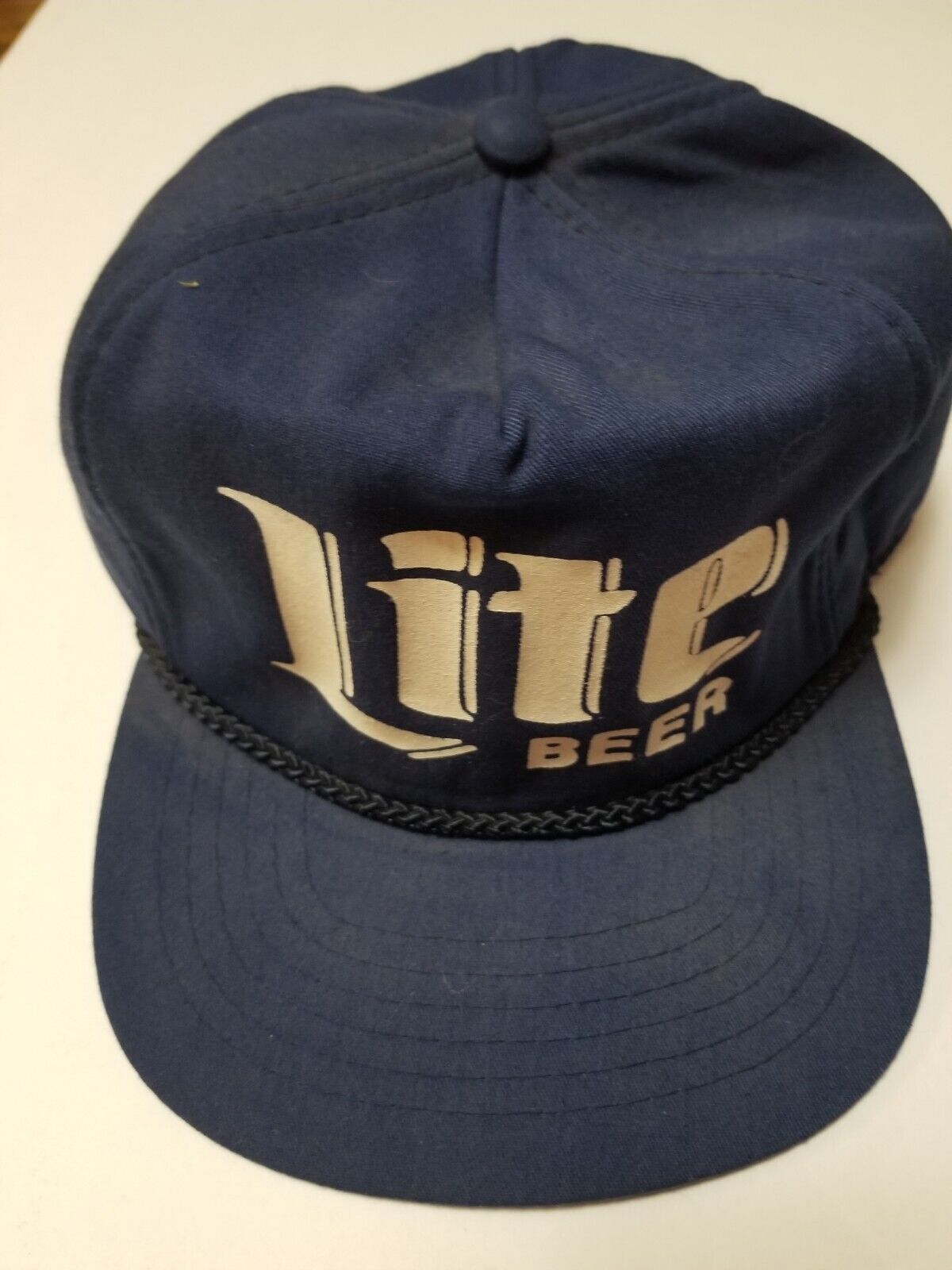 Miller Lite EAR FLAP Hat Baseball Cap Navy Blue Vintage NOS Adjustable Fuzzy