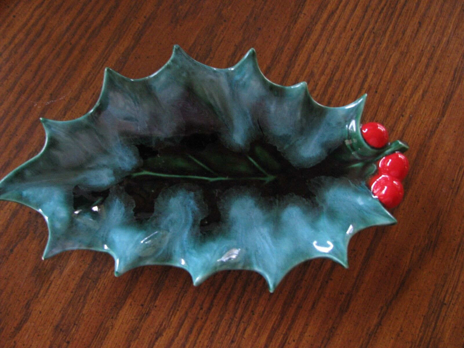 Vintage Ceramic Holly Leaf & Berries Dish Christmas 9.5\