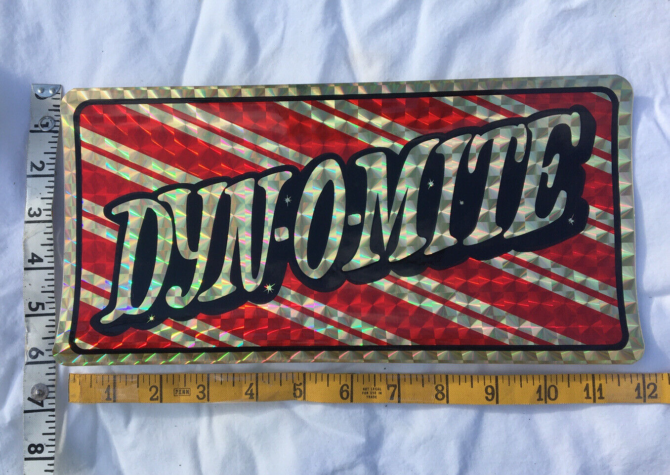 Vintage Prismatic Decal License Plate 1970s “Dyn-O-Mite” Prism Sticker NOS