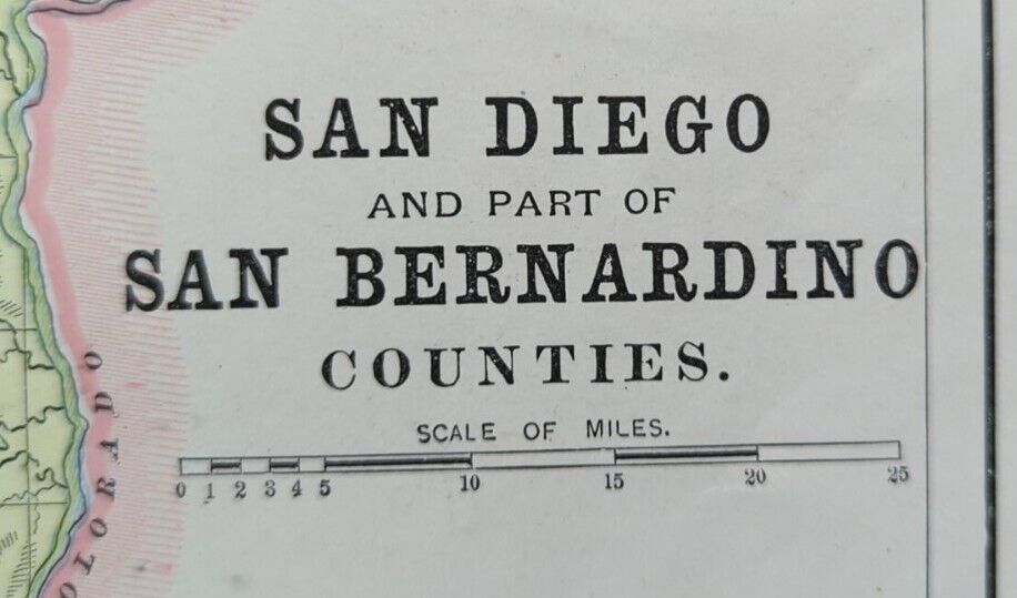 Vintage 1893 SAN DIEGO SAN BERNARDINO COUNTY CALIFORNIA Map 22