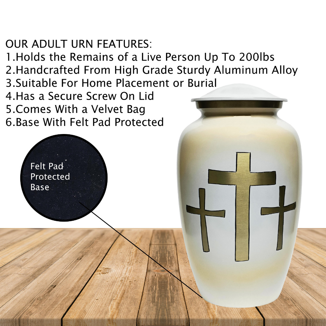 Sophisticated White Christ Cross Cremation Urns for Human Ashes Adults Large Urn