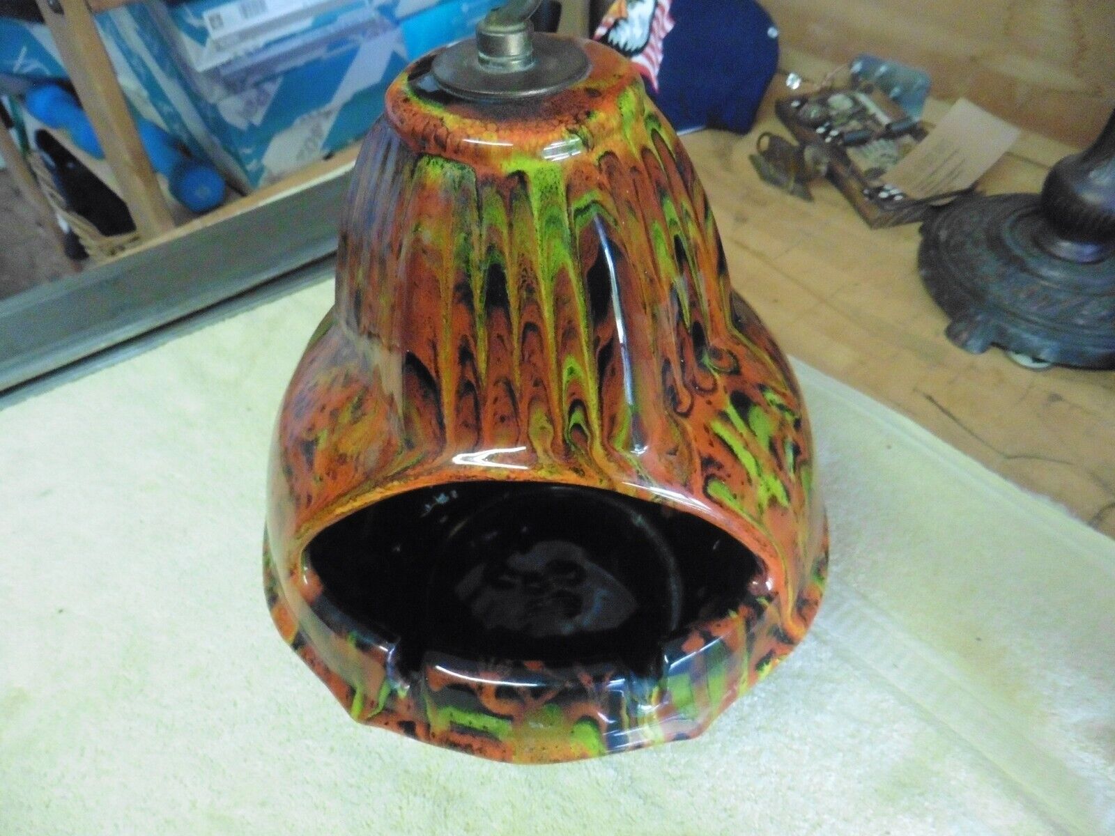 Rare California pottery hanging Ashtray Glass 1960's art deco multi color MCM