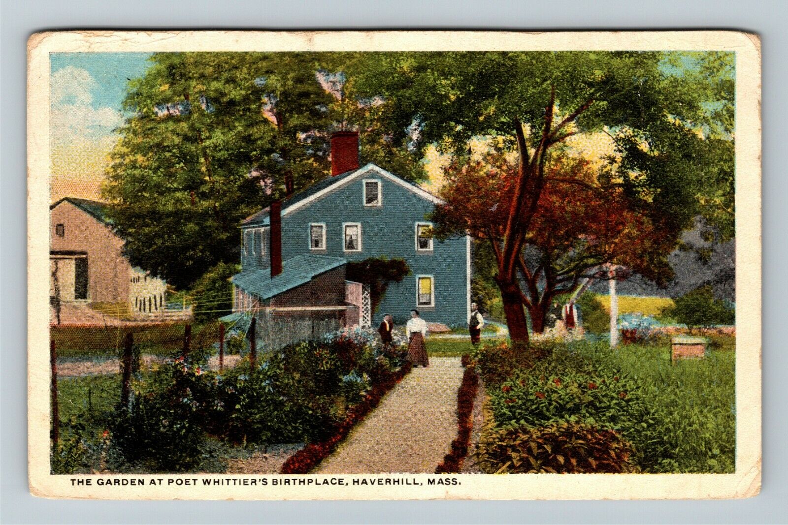 Haverhill MA-Massachusetts, Garden At Poet Whittier\'s c1917 Vintage Postcard