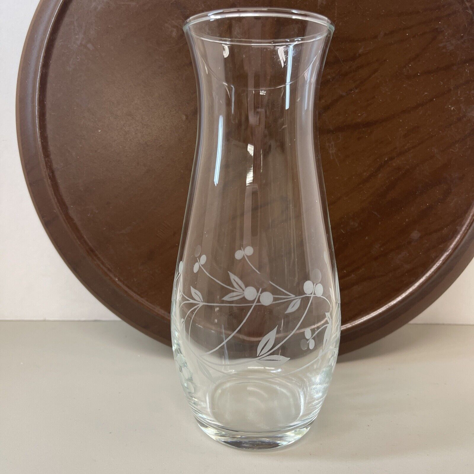 Vintage Flower Etched Glass Vase Clear 1980s Pasabahce