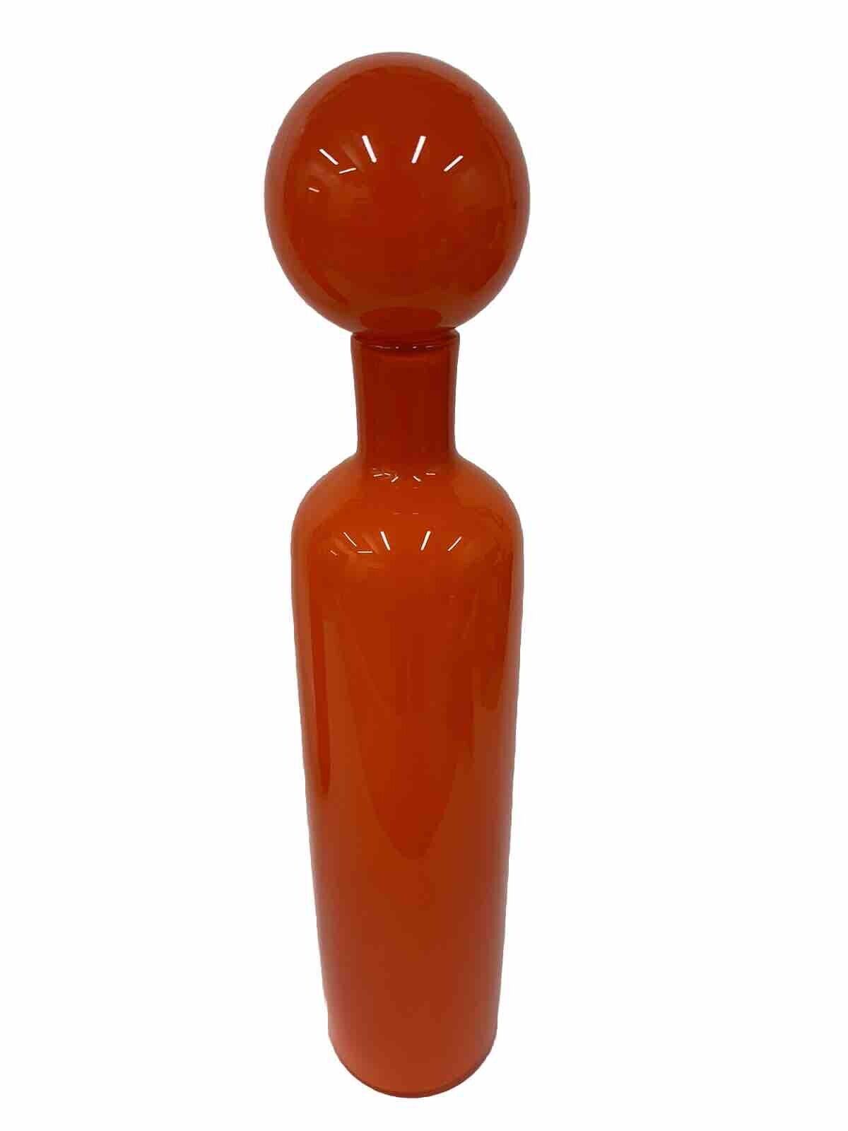 West Elm MCM Holmgaard Style Danish Orange Cased Glass Vase With Stopper