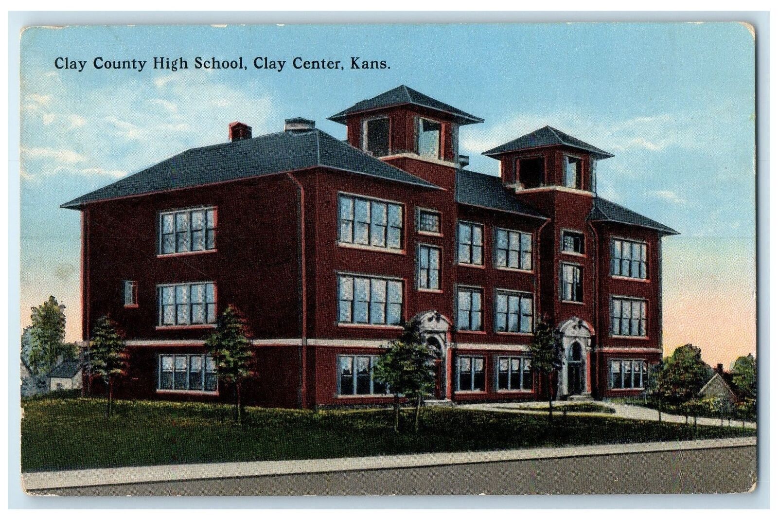 c1910\'s Clay County High School Campus Building Clay Center Kansas KS Postcard