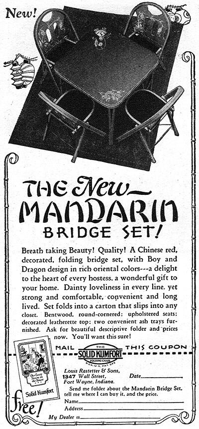 Solid Kumfort Mandarin Bridge Set ORIENTAL BOY DRAGON DESIGN Small 1927 Print Ad