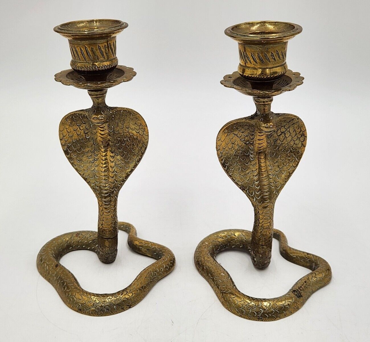 Vintage Brass King Cobra Snake Candle Stick Holders Set of Two