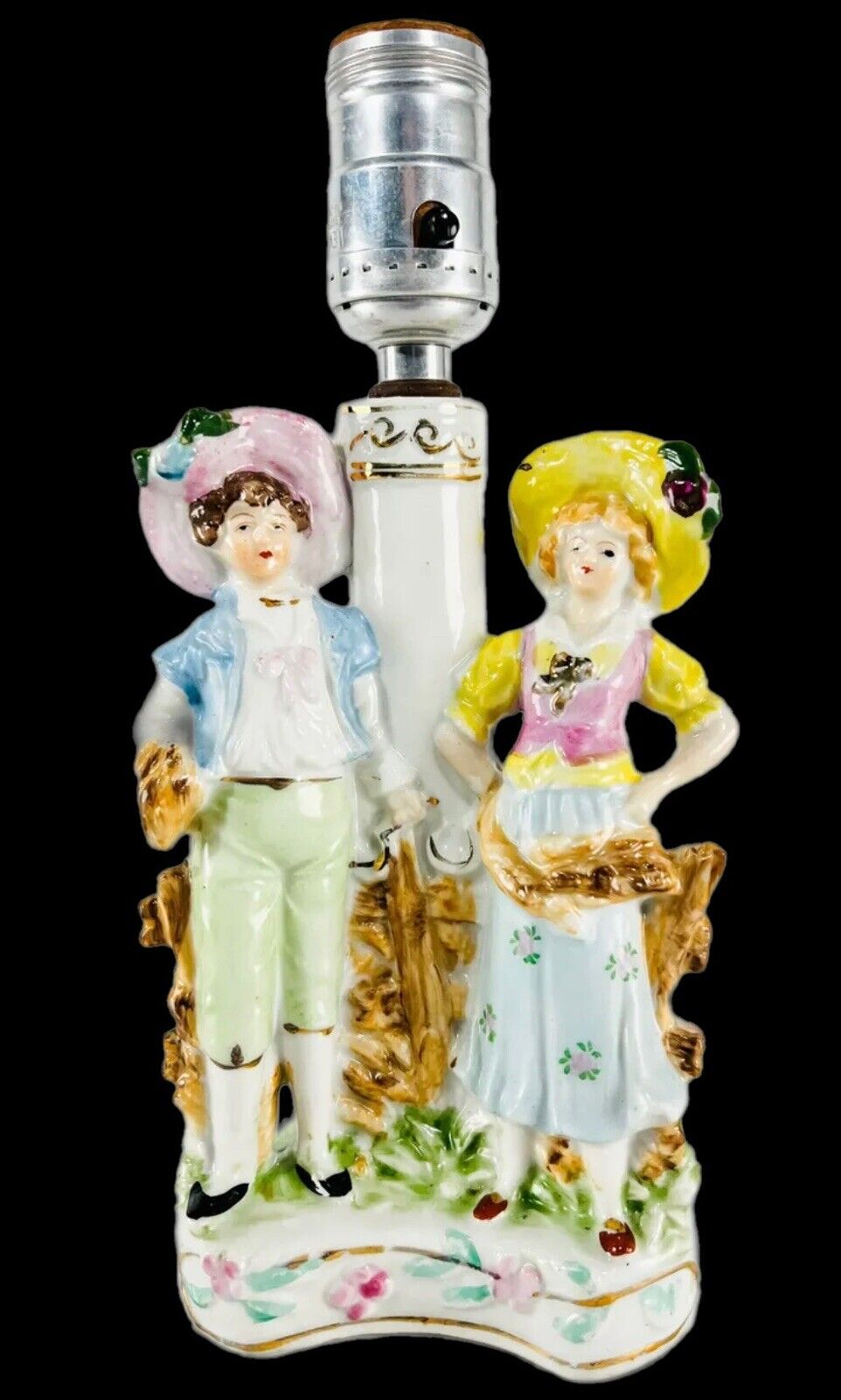 VTG Occupied Japan Rococo Courting Couple Boudoir Lamp French Country Cottage
