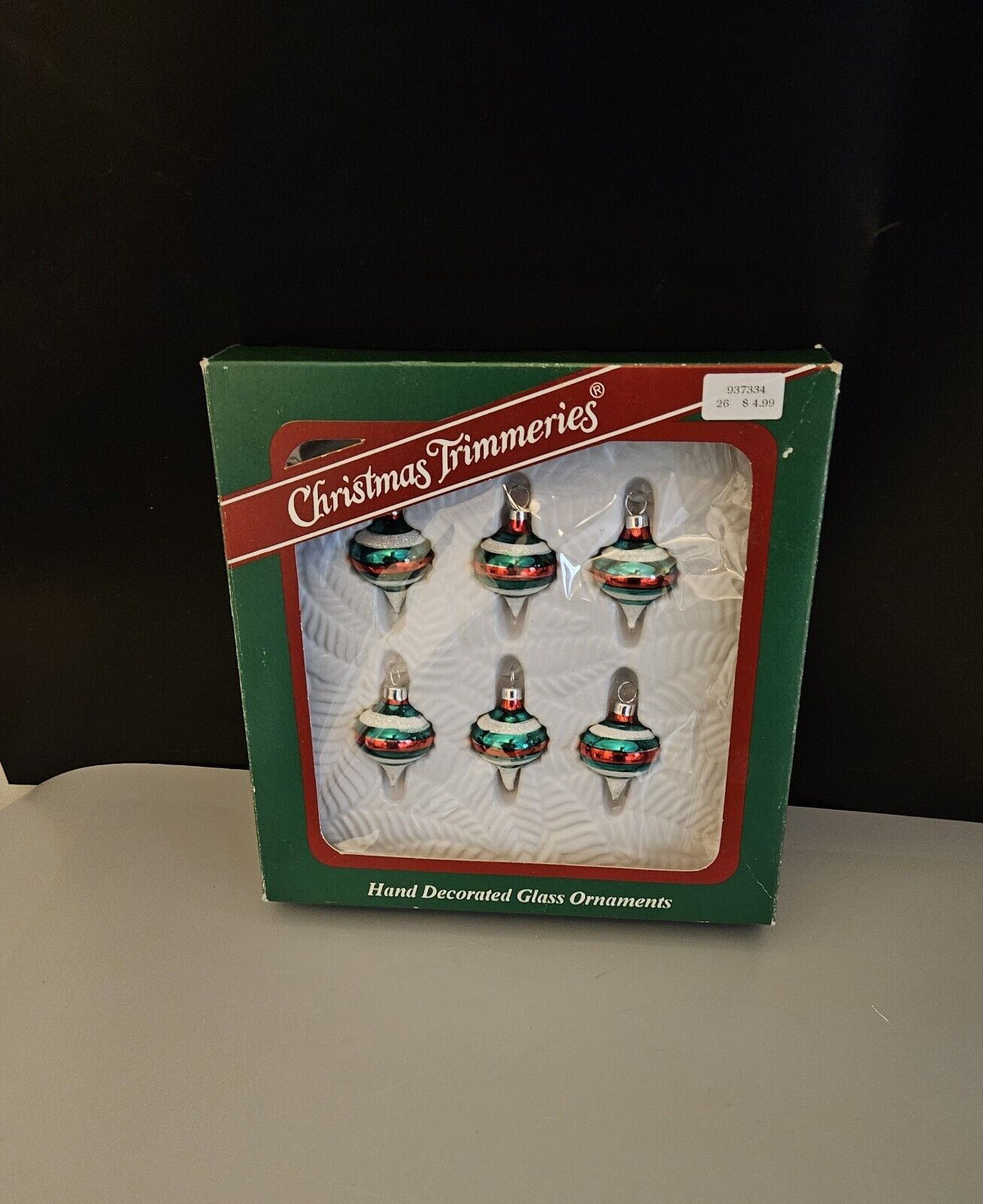 Vintage Christmas Trimmeries Glass Ornaments Box Of 6 By Bradford Hand Decorated