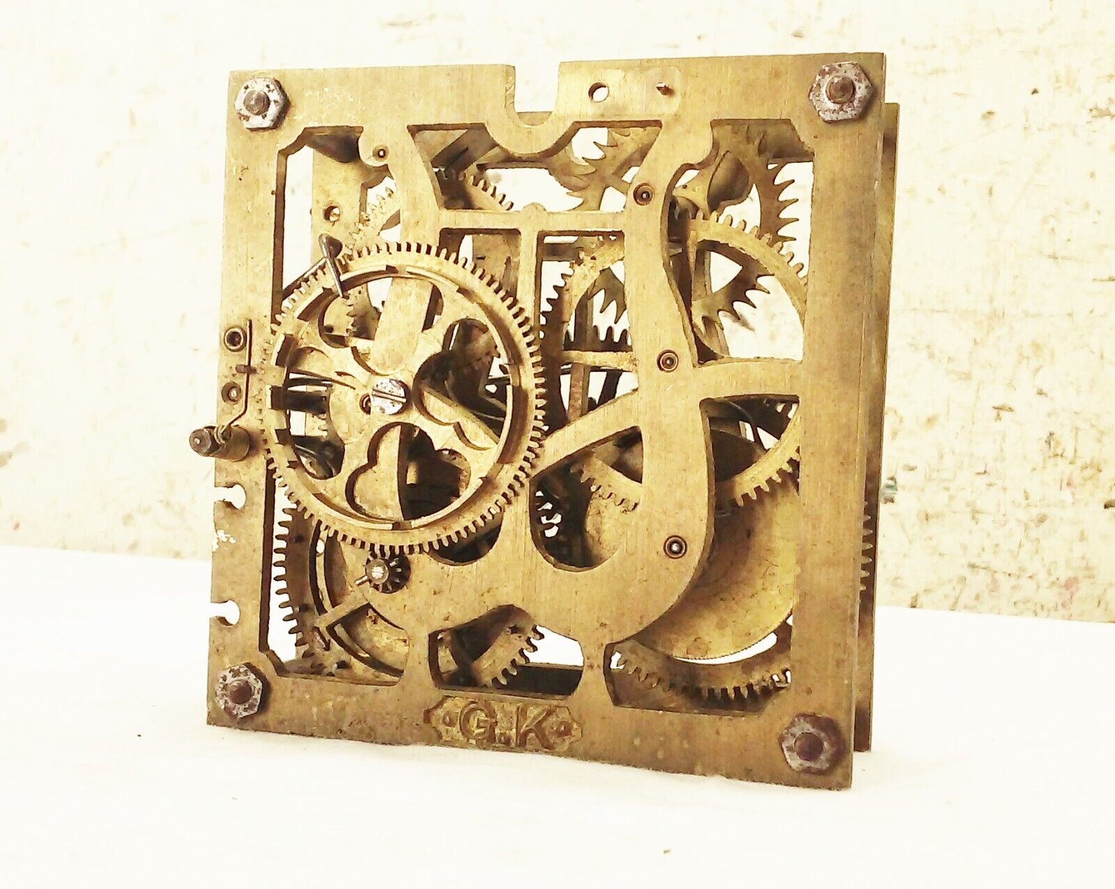 Vtg antique Brass wall clock movement gears sprockets industrial steampunk decor