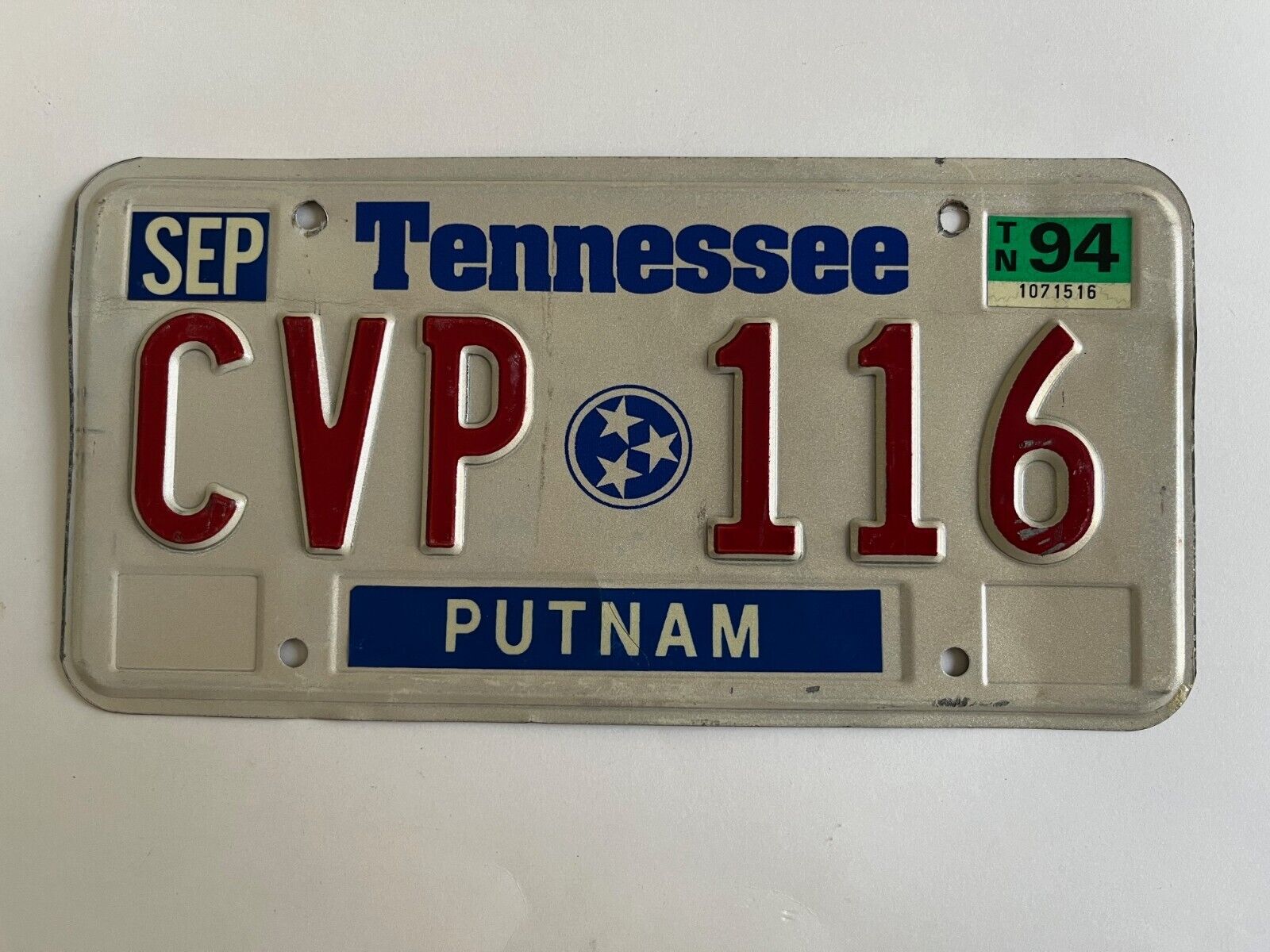 1994 Tennessee License Plate Natural Sticker Putnam County
