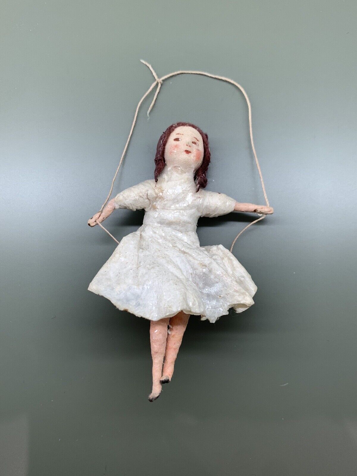 Girl On A Swing Antique Christmas Spun-Cotton Ornament Made in USSR 1940s