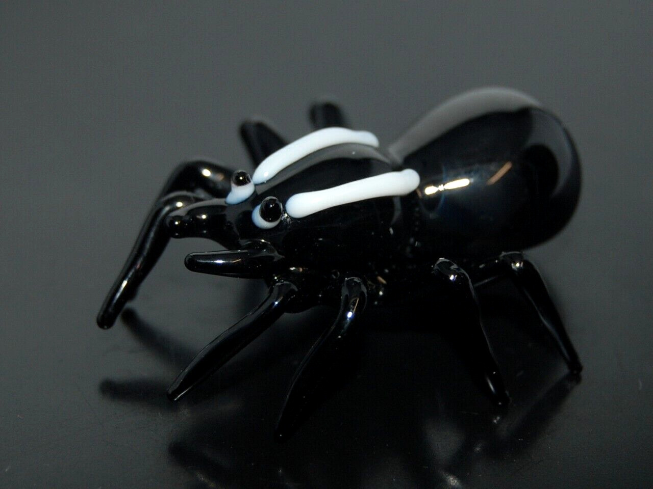Glass Spider Miniature Scary Hand Blown Collectible Small Black White Insect #2