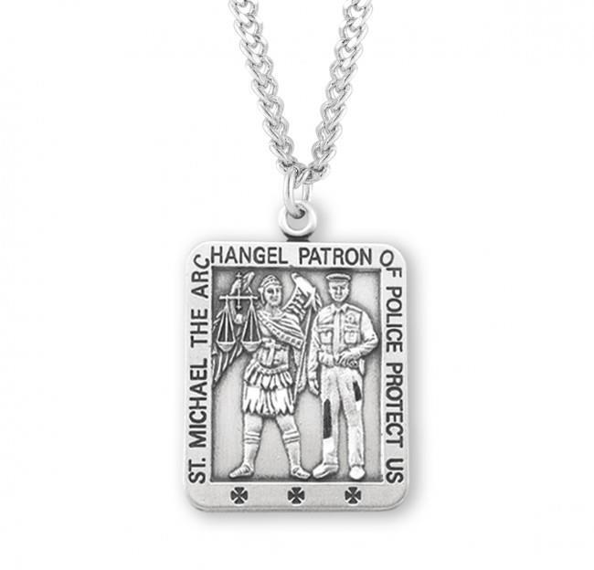 Elegant Square Saint Michael Sterling Silver Medal Size 1.1in x 0.8in