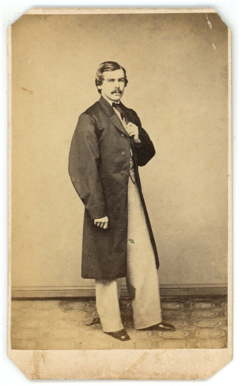 Antique CDV Circa 1870s McCormick Handsome Man Mustache in Long Coat Oxford, PA